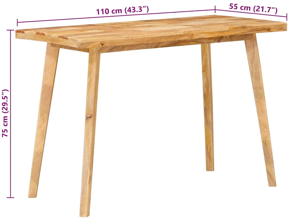 Valgomojo stalas 110 x 55 x 75 cm Kietas mango medis Natūrali