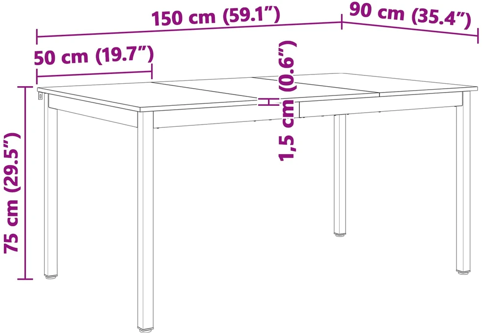 Valgomojo stalas Natūrali 150 x 90 x 75 cm