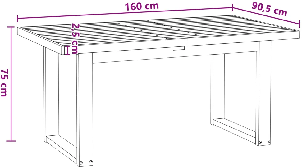 Valgomojo stalas NOAIN 160 cm Pušies medienos masyvas Juoda