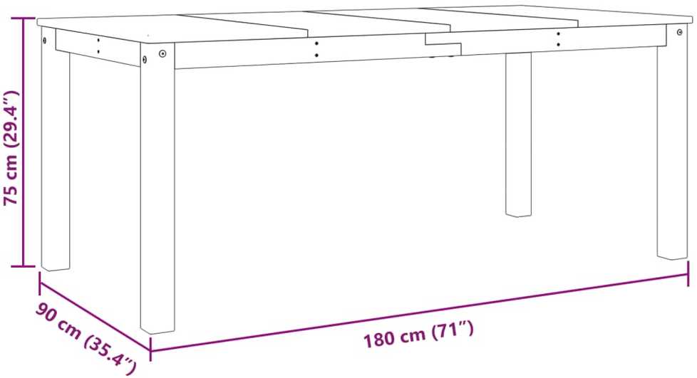 Valgomojo stalas Panama, baltas, 180x90x75cm, pušies masyvas