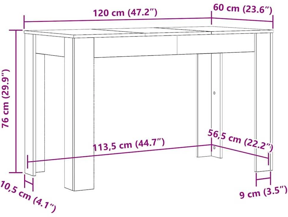 Valgomojo stalas, pilkas ąžuolo, 120x60x76cm, apdirbta mediena