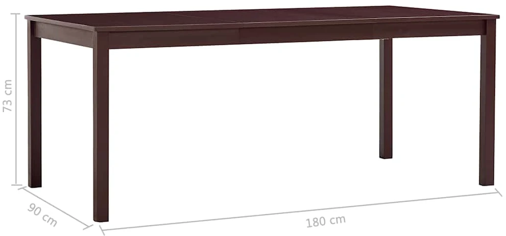 Valgomojo stalas, tams. rud. sp., 180x90x73cm, puš. med. mas.