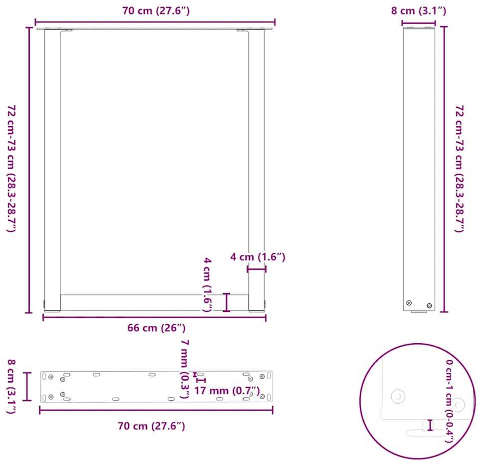 Valgomojo stalo kojelės, 2 vnt., baltos, 70x(72-73) cm, plienas, U formos