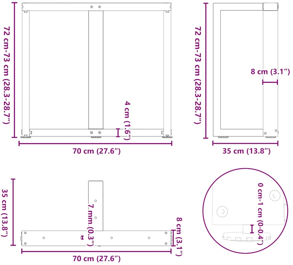 Valgomojo stalo kojelės, 2 vnt., baltos, 70x35x(72-73) cm, plienas, T formos