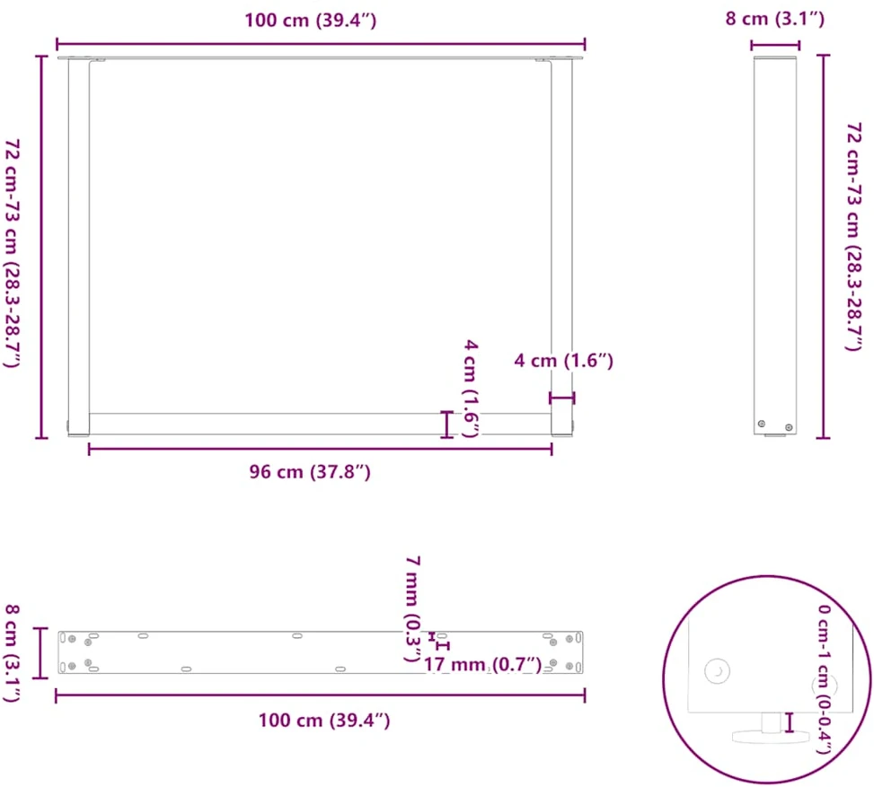 Valgomojo stalo kojelės, 2 vnt., baltos, 100x(72-73) cm, plienas, U formos