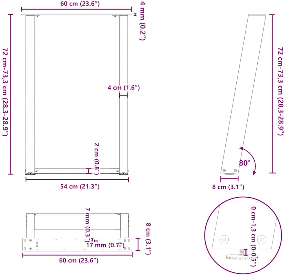 Valgomojo stalo kojelės, U formos, 2 vnt., balta, 60x(72-73)cm