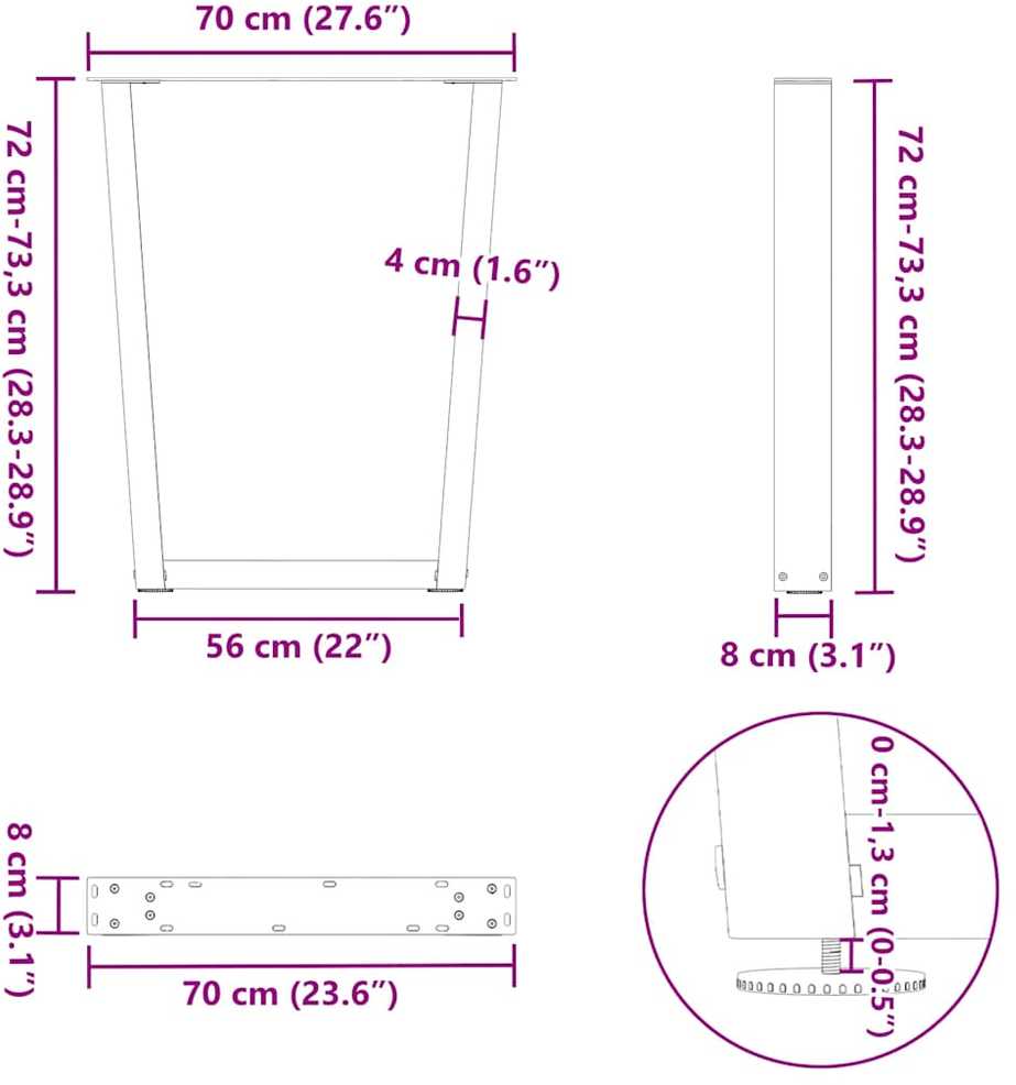 Valgomojo stalo kojelės, 2 vnt., baltos, 70x(72-73,3) cm, plienas, V formos
