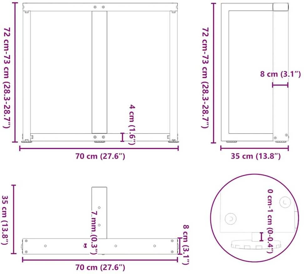 Valgomojo stalo kojelės, 2 vnt., baltos, 70x35x(72-73) cm, plienas, T formos