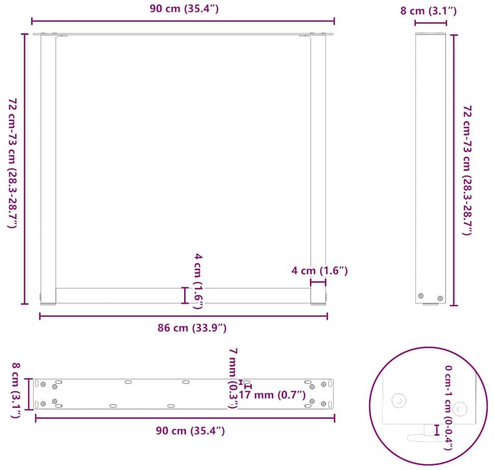 Valgomojo stalo kojelės, 2 vnt., juodos, 90x(72-73) cm, plienas, U formos