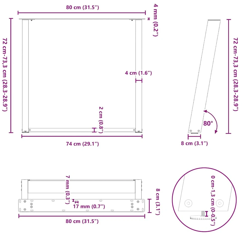Valgomojo stalo kojelės, U formos, 2 vnt., balta, 80x(72-73)cm