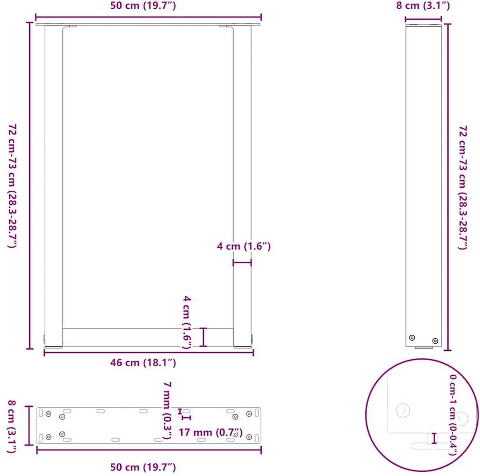Valgomojo stalo kojelės, U formos, 2 vnt., juodos, 50x(72-73) cm, plienas
