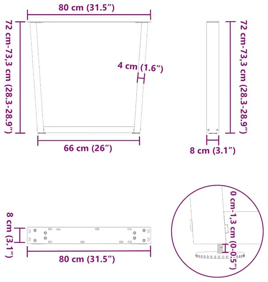 Valgomojo stalo kojelės, V formos, 2 vnt., natūralus plienas, 80x(72-73,3) cm, plienas