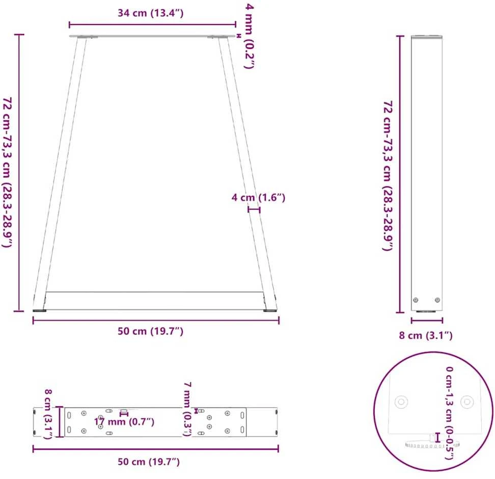 Kavos staliuko kojelės, 2 vnt., balta, 50x(72-73)cm, plienas
