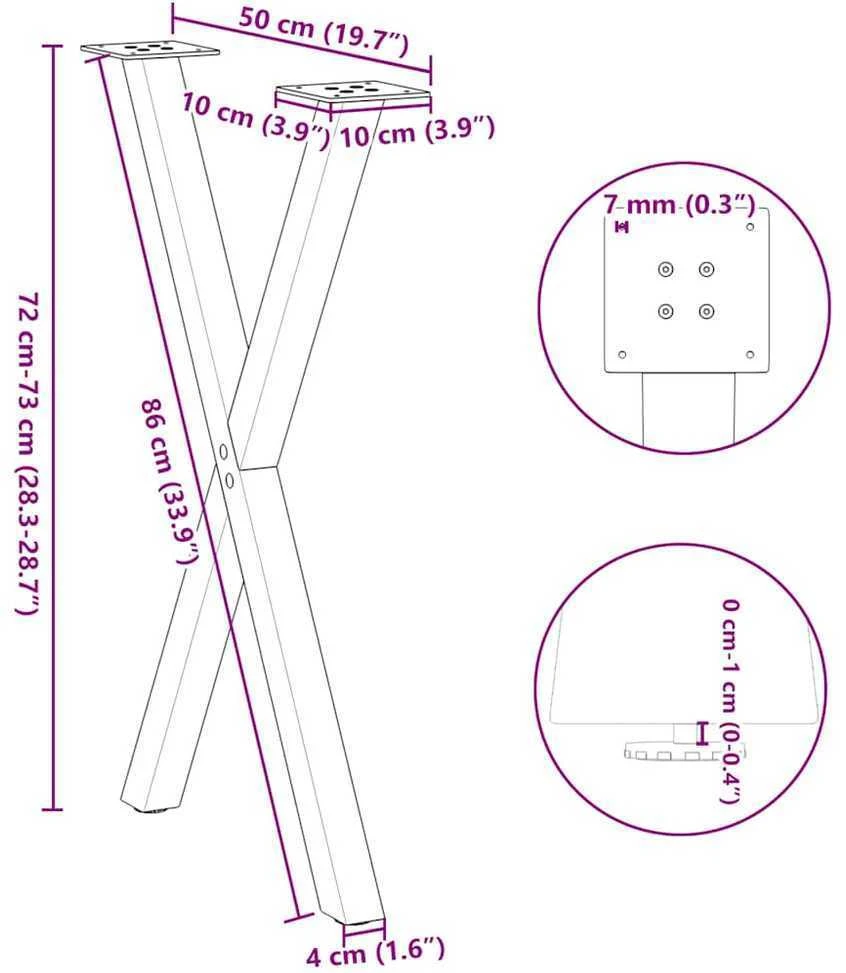 Valgomojo stalo kojos, X formos, 2 vnt., baltos, 50x(72-73) cm, plienas