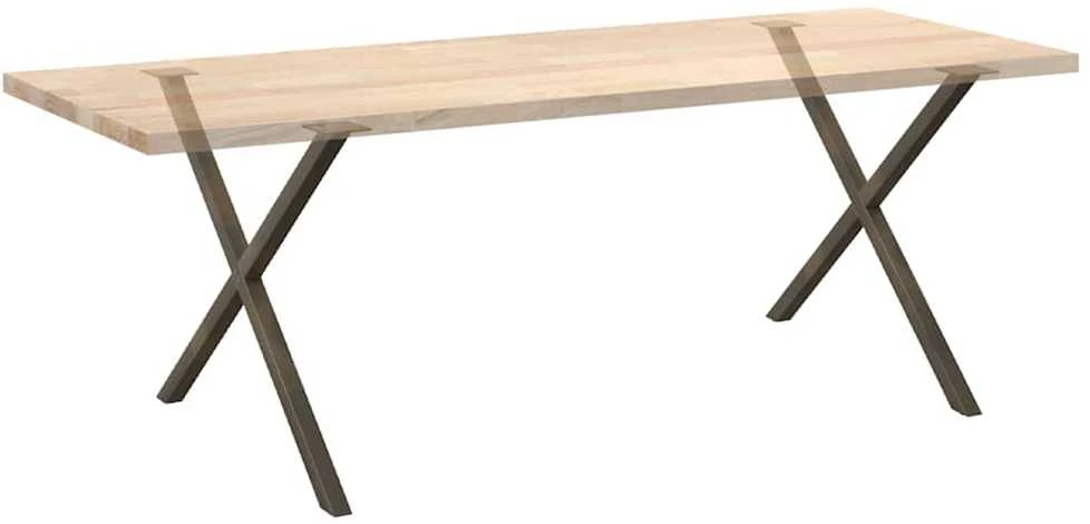Valgomojo stalo kojelės, X formos, 2 vnt., natūralus plienas, 90x(72-73) cm, plienas