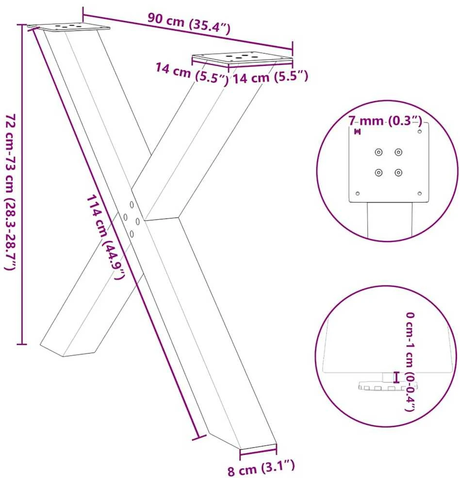Valgomojo stalo kojos, 3 vnt., baltos, 90x(72-73) cm, plienas, X formos