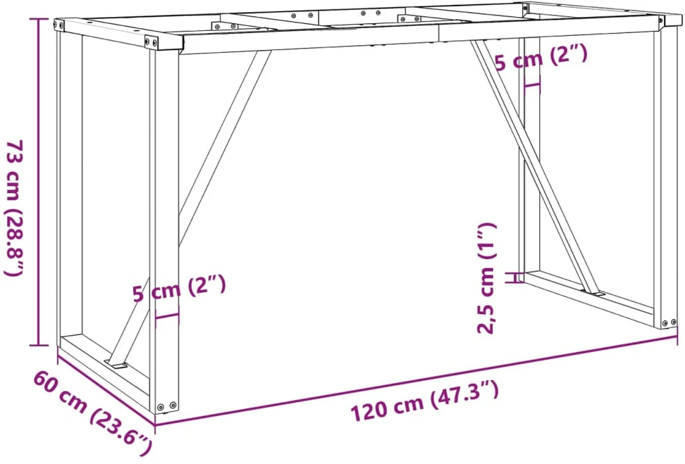 Valgomojo stalo kojos, 120x60x73cm, ketus, O formos rėmas