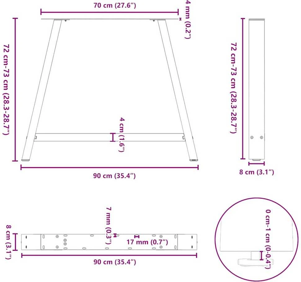 Kavos staliuko kojelės, A formos, 2 vnt., 90x(72-73)cm