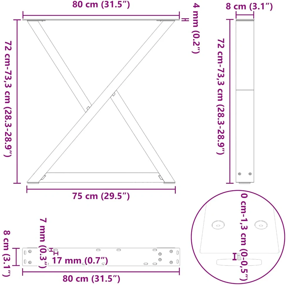 Valgomojo stalo kojos, 2 vnt., antracito spalvos, 80x(72-73,3) cm, plienas