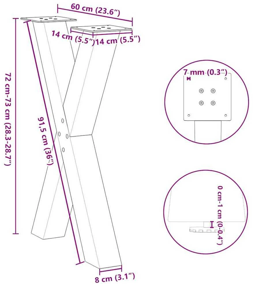Valgomojo stalo kojos, 2 vnt., baltos, 60x(72-73) cm, plienas, X formos