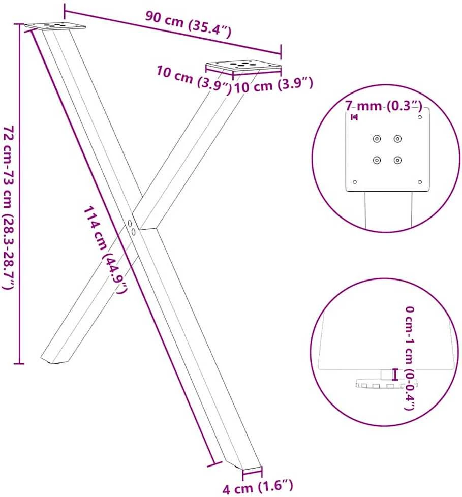 Valgomojo stalo kojos, 2 vnt., baltos, 90x(72-73) cm, plienas, X formos