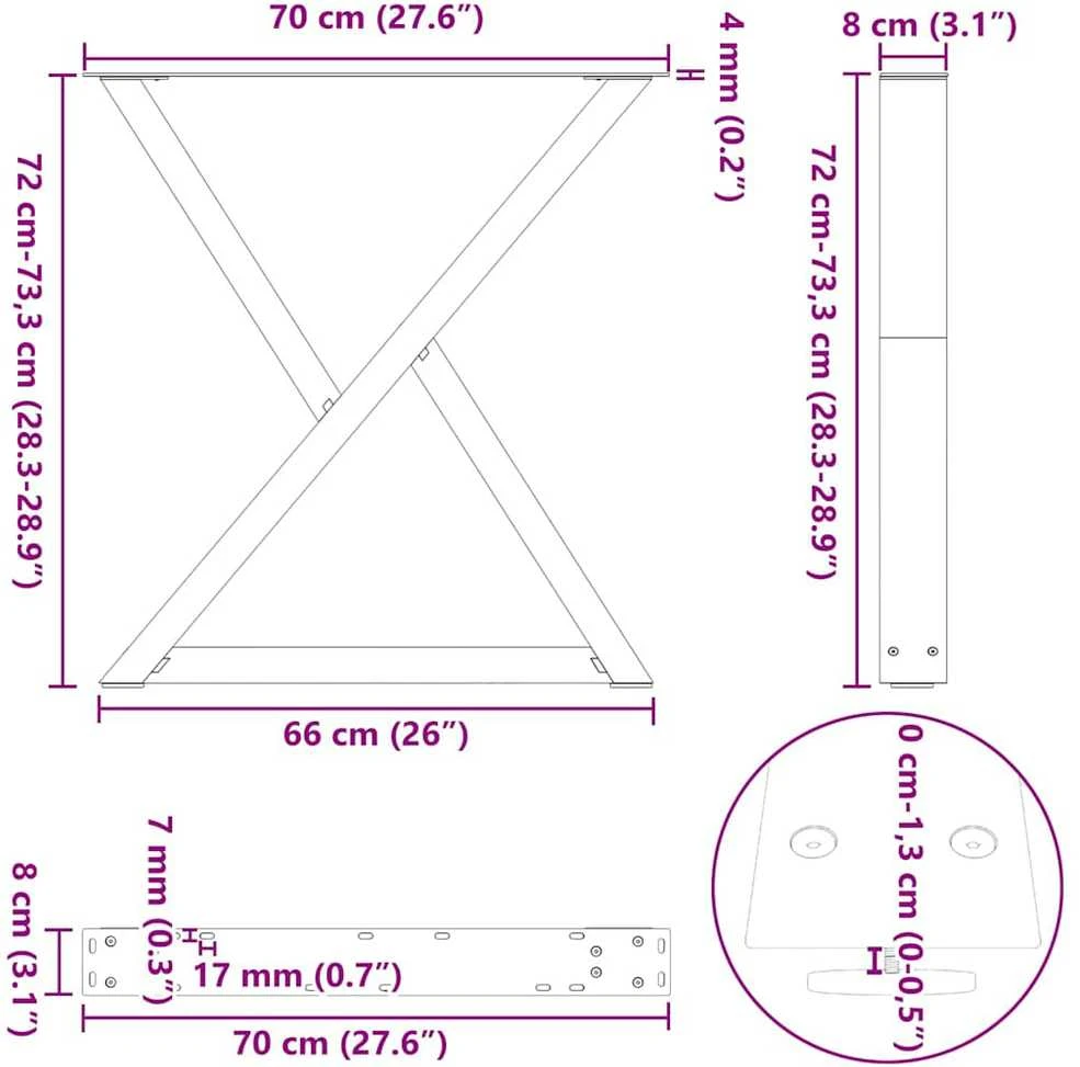 Valgomojo stalo kojos, 2 vnt., juodos, 70x(72-73,3) cm, plienas