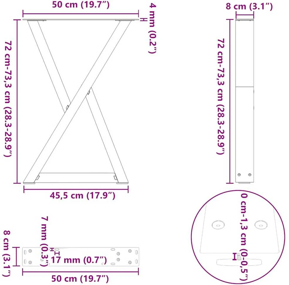 Valgomojo stalo kojos, 2 vnt., juodos, 50x(72-73,3) cm, plienas
