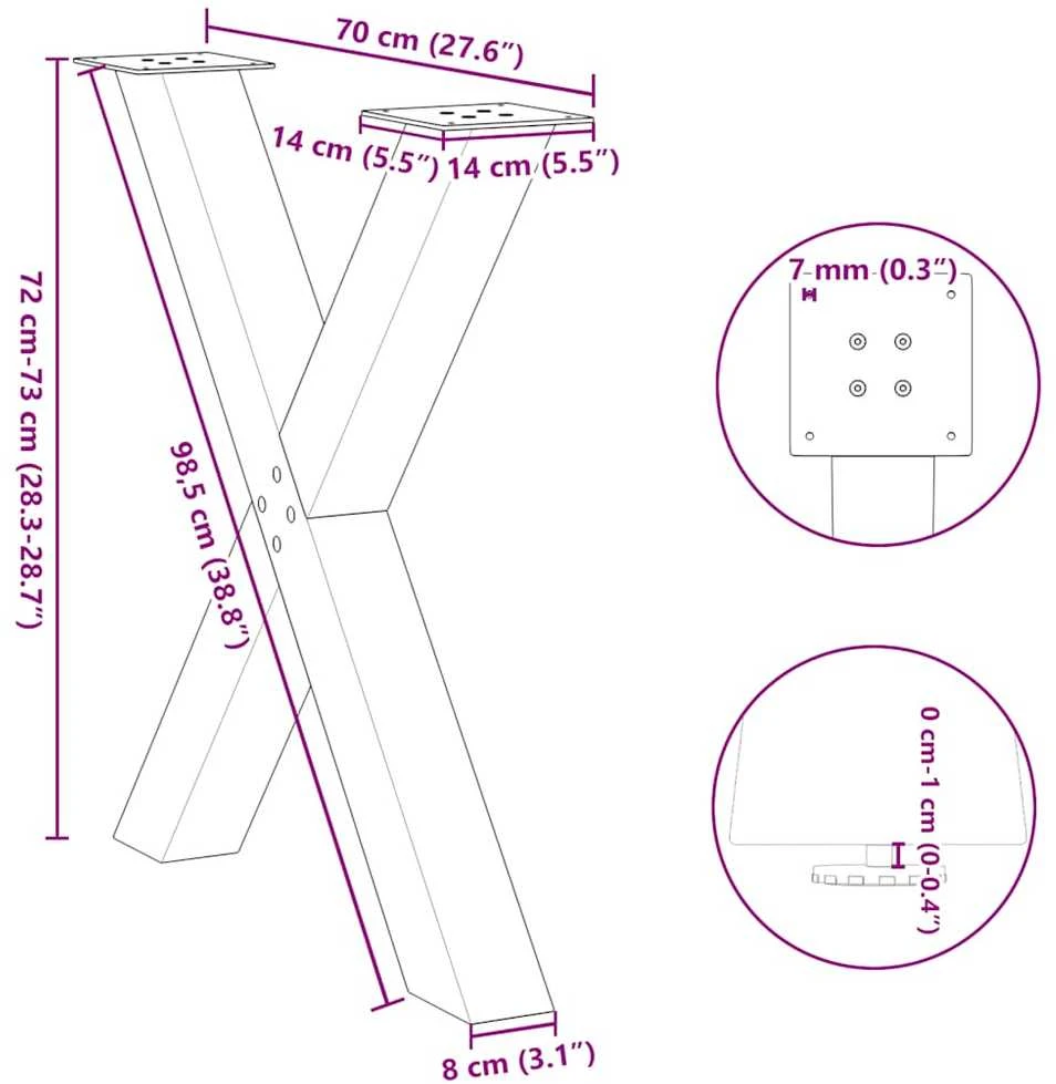Valgomojo stalo kojos, 3 vnt., baltos, 70x(72-73) cm, plienas, X formos