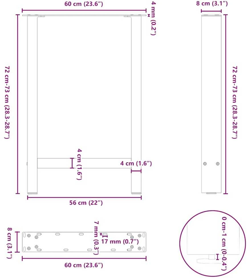 Kavos staliuko kojelės, antracito, 2 vnt., 60x(72-73)cm