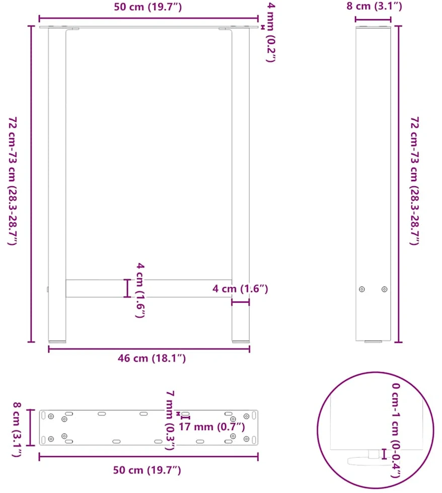Kavos staliuko kojelės, balta, 2 vnt., 50x(72-73)cm, plienas