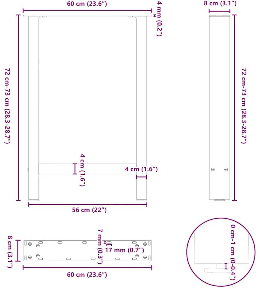 Kavos staliuko kojelės, juoda, 2 vnt., 60x(72-73)cm, plienas