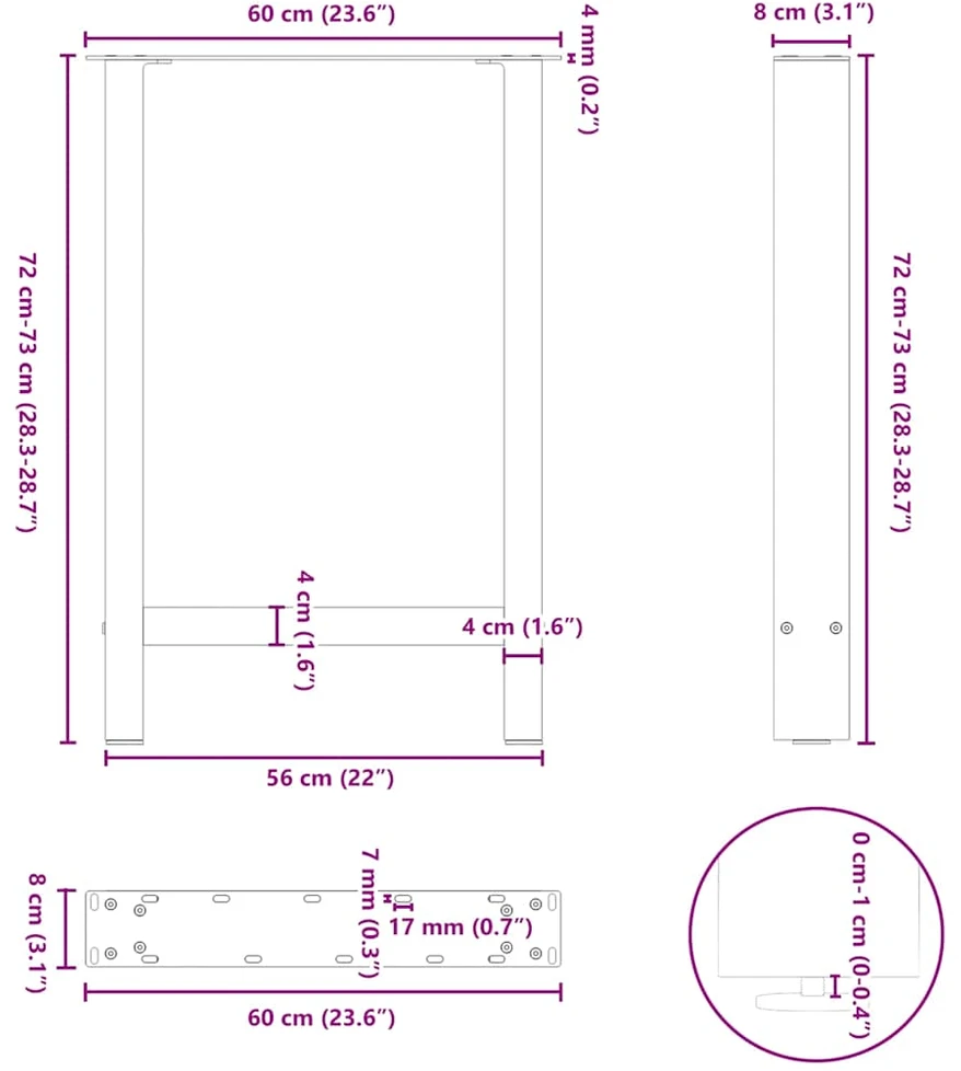 Kavos staliuko kojelės, juoda, 2 vnt., 60x(72-73)cm, plienas