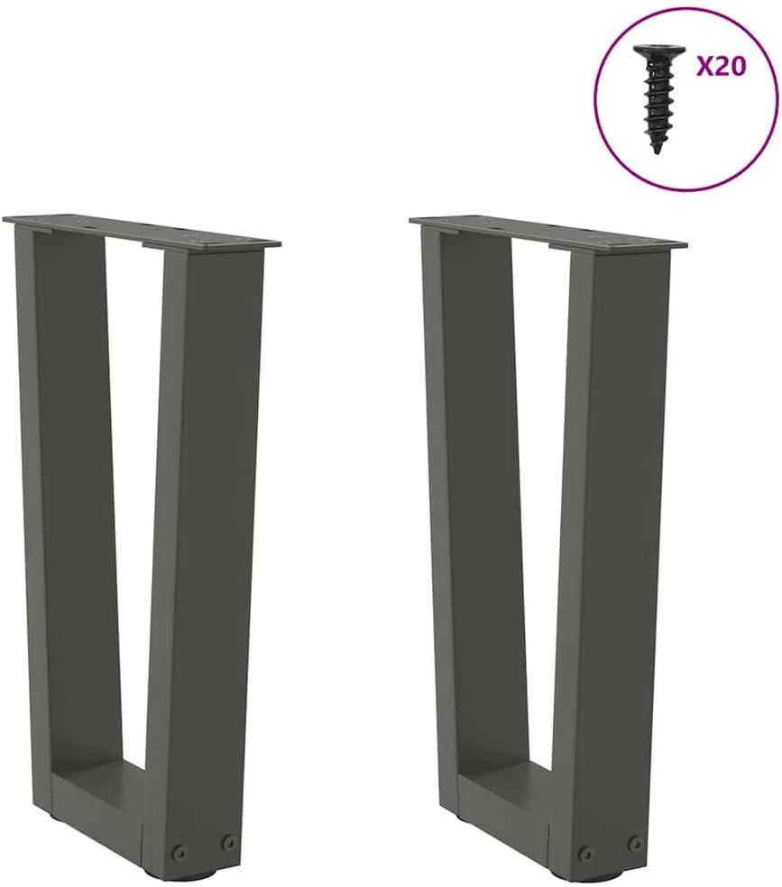 Kavos staliuko kojelės, V formos, 2 vnt., antracito spalvos, 38x(42-43,3) cm, plienas