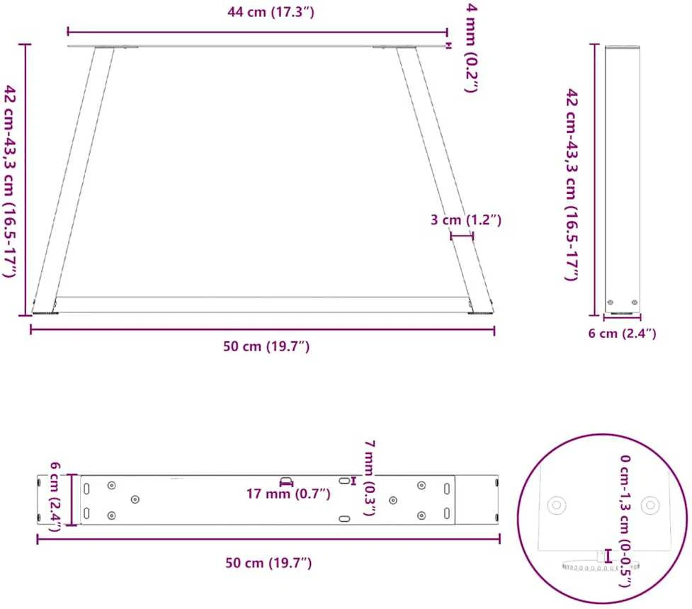 Kavos staliuko kojelės, V formos, 2 vnt., antracito spalvos, 50x(42-43,3) cm, plienas