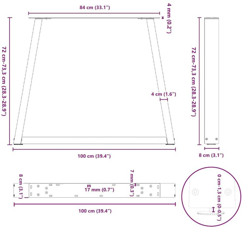 Valgomojo stalo kojos, V formos, 2 vnt., antracito spalvos, 100x(72-73,3) cm, plienas