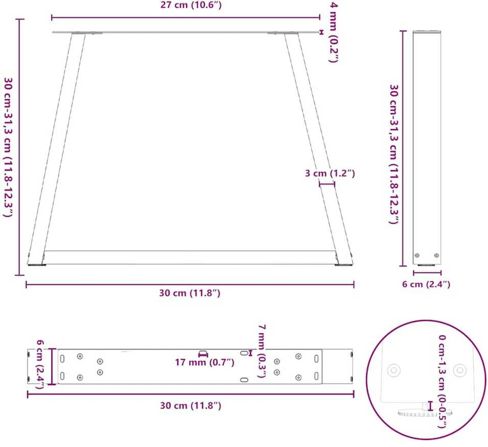 Kavos staliuko kojelės, V formos, 2 vnt., baltos, 30x(30-31,3) cm, plienas
