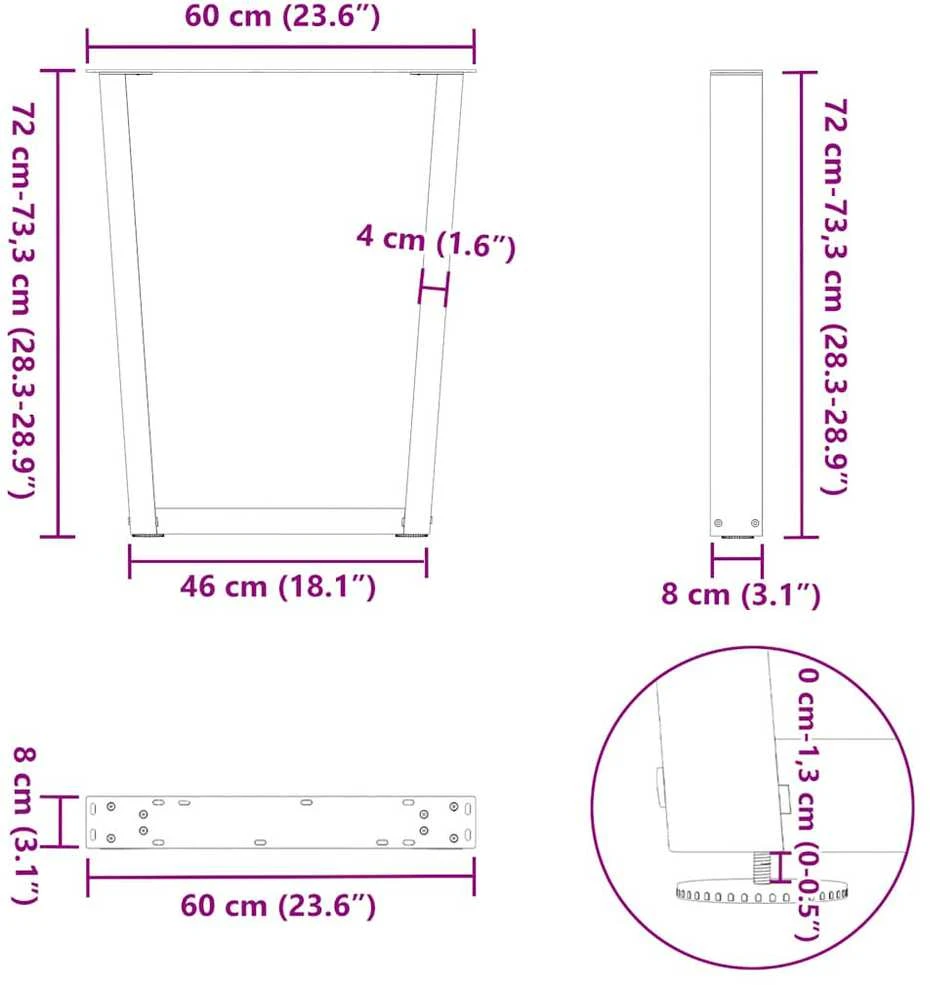 Valgomojo stalo kojelės, 2 vnt., baltos, 60x(72-73,3) cm, plienas, V formos