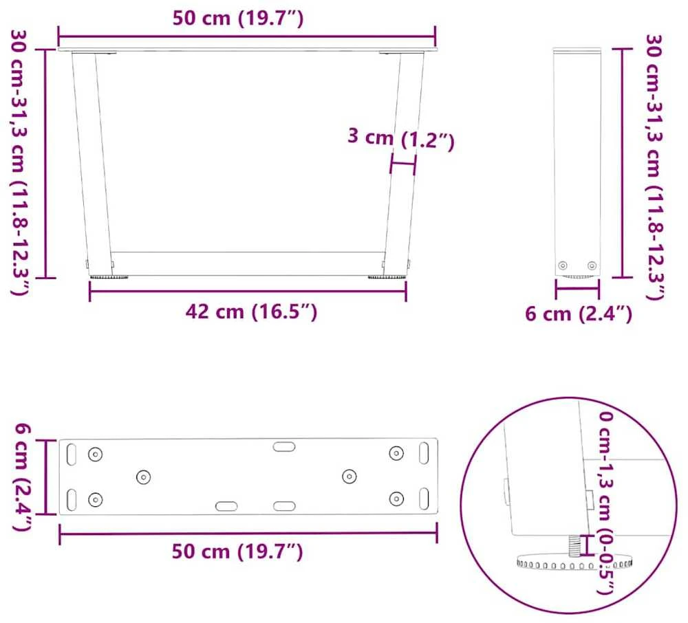Kavos staliuko kojelės, V formos, 2 vnt., baltos, 50x(30-31,3) cm, plienas
