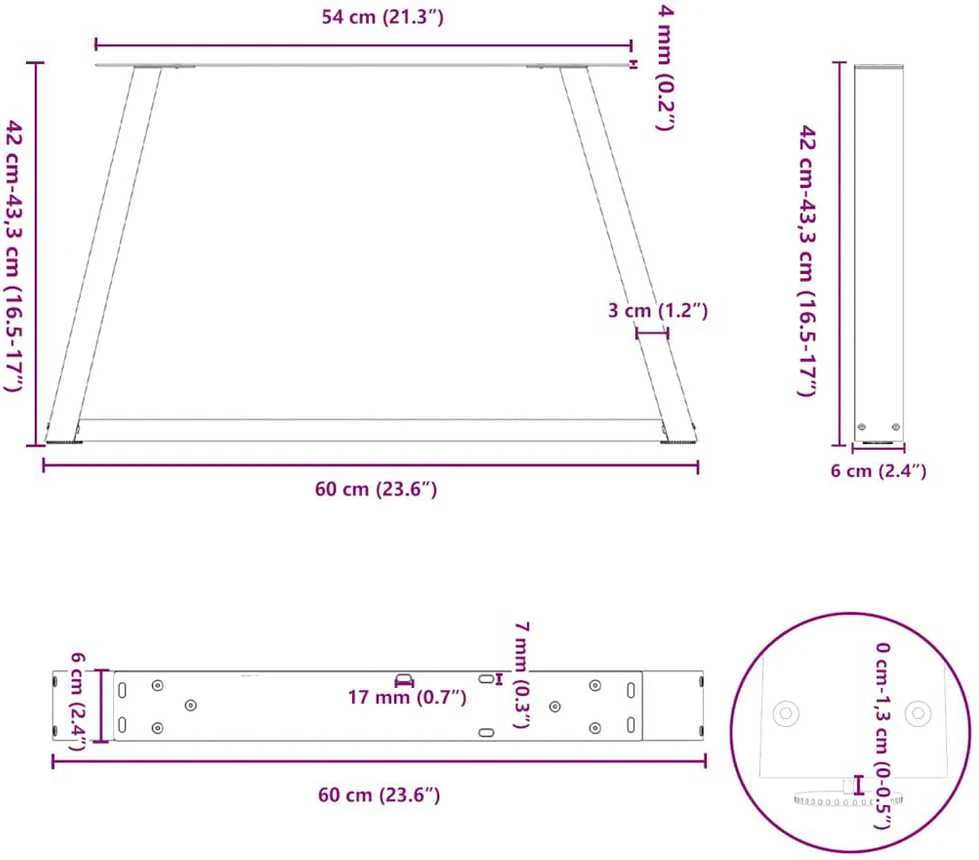 Kavos staliuko kojelės, V formos, 2 vnt., baltos, 60x(42-43,3) cm, plienas