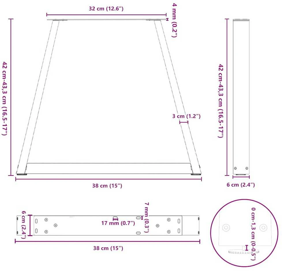Kavos staliuko kojelės, V formos, 2 vnt., baltos, 38x(42-43,3) cm, plienas