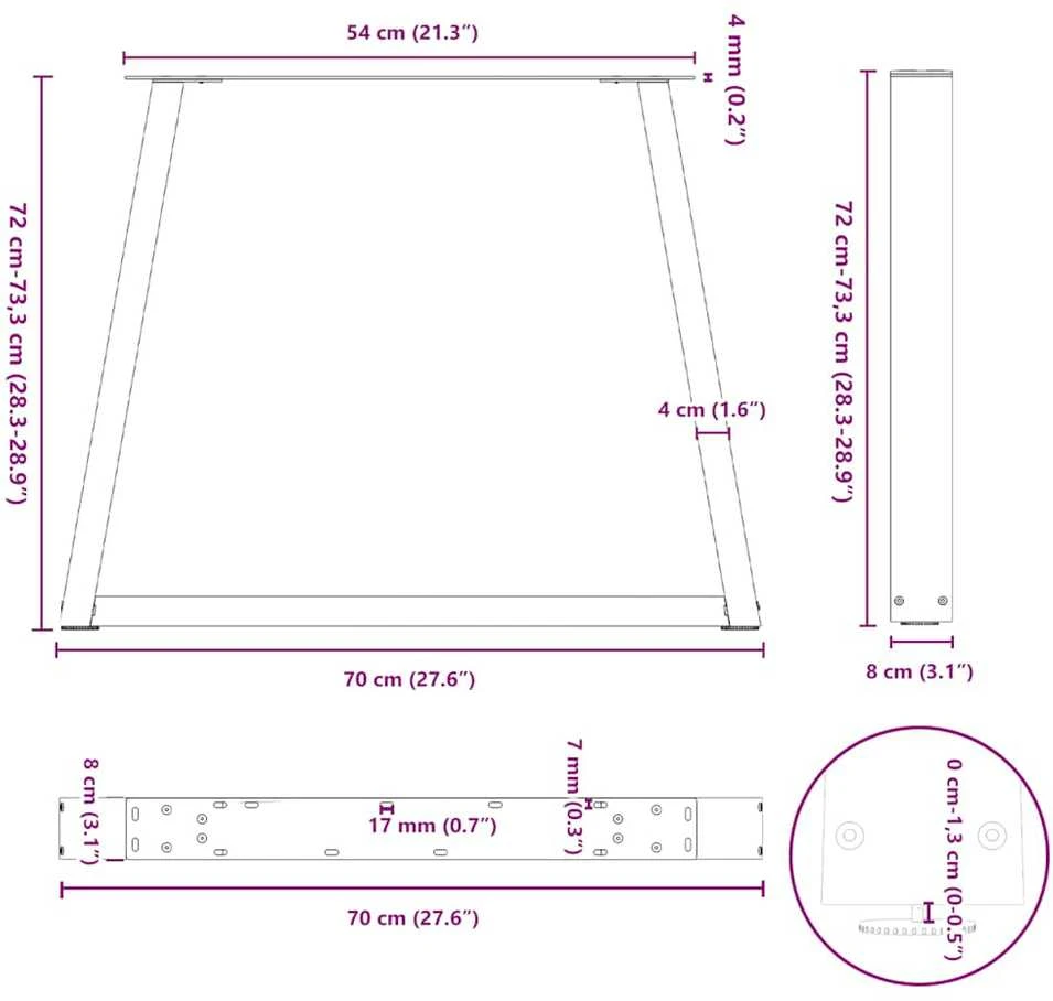 Valgomojo stalo kojelės, 2 vnt., baltos, 70x(72-73,3) cm, plienas, V formos