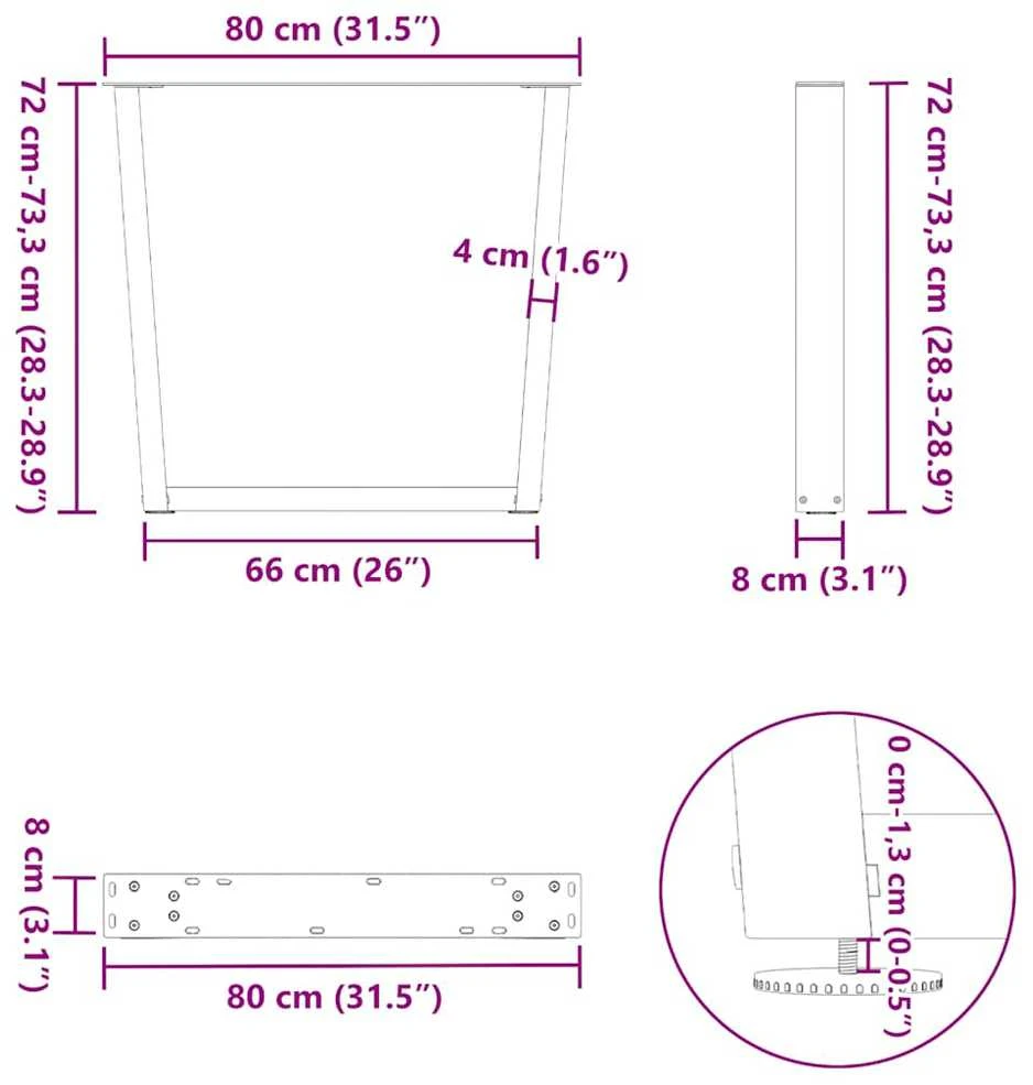 Valgomojo stalo kojelės, 2 vnt., baltos, 80x(72-73,3) cm, plienas, V formos