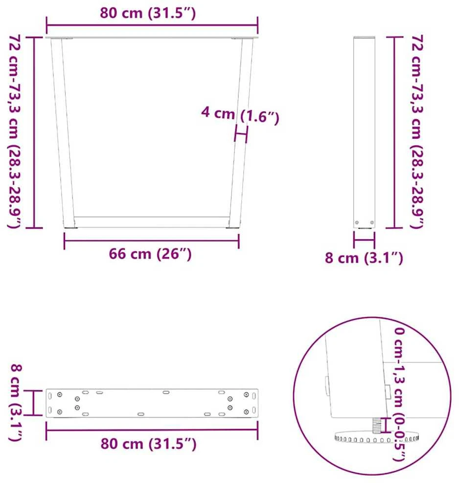 Valgomojo stalo kojelės, V formos, 2 vnt., juodos, 80x(72-73,3) cm, plienas
