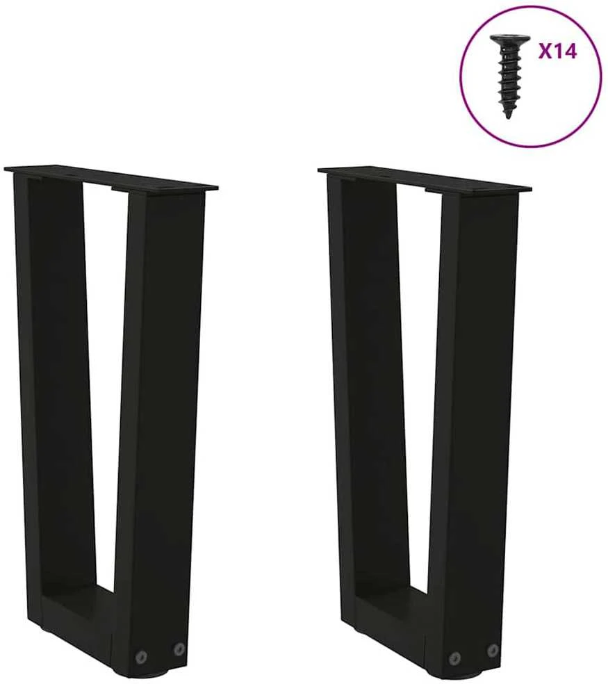 Kavos staliuko kojelės, V formos, 2 vnt., juodos, 28x(42-43,3) cm, plienas