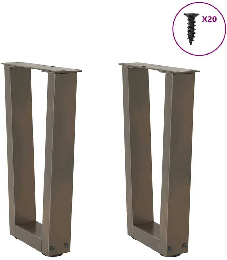 Kavos staliuko kojelės, V formos, 2 vnt., natūralus plienas, 38x(42-43,3) cm, plienas