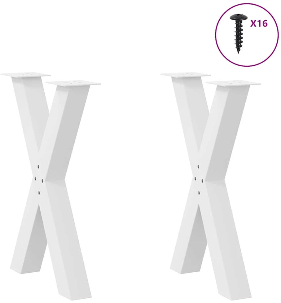 Valgomojo stalo kojos, X formos, 2 vnt., baltos, 50x(72-73) cm, plienas