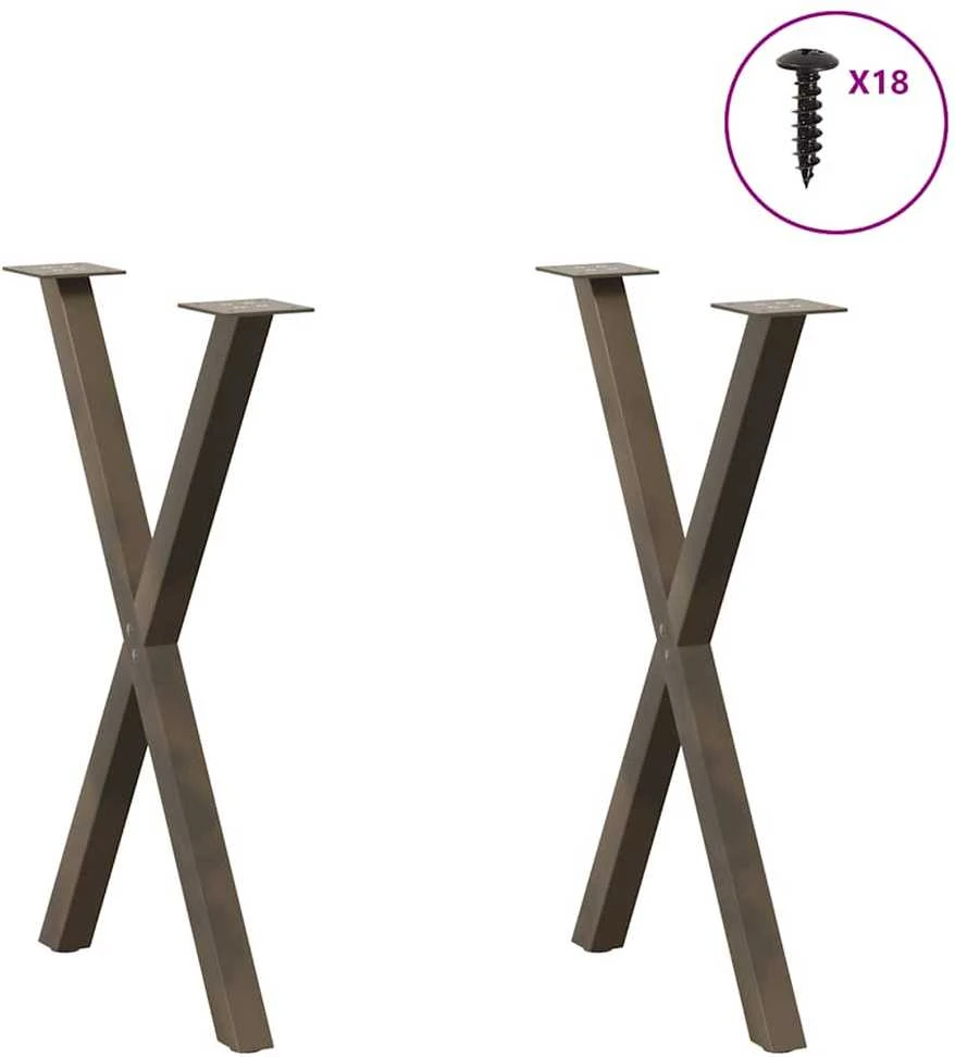 Valgomojo stalo kojos, X formos, 2 vnt., natūralus plienas, 50x(72-73) cm, plienas