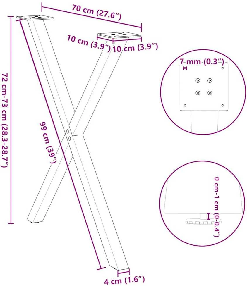 Valgomojo stalo kojos, 2 vnt., baltos, 80x(72-73) cm, plienas, X formos