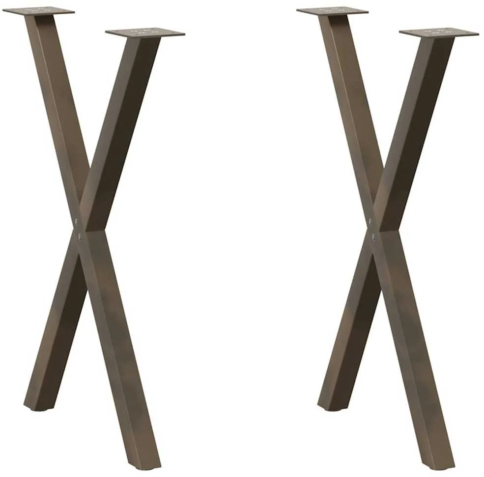 Valgomojo stalo kojos, X formos, 2 vnt., natūralus plienas, 50x(72-73) cm, plienas