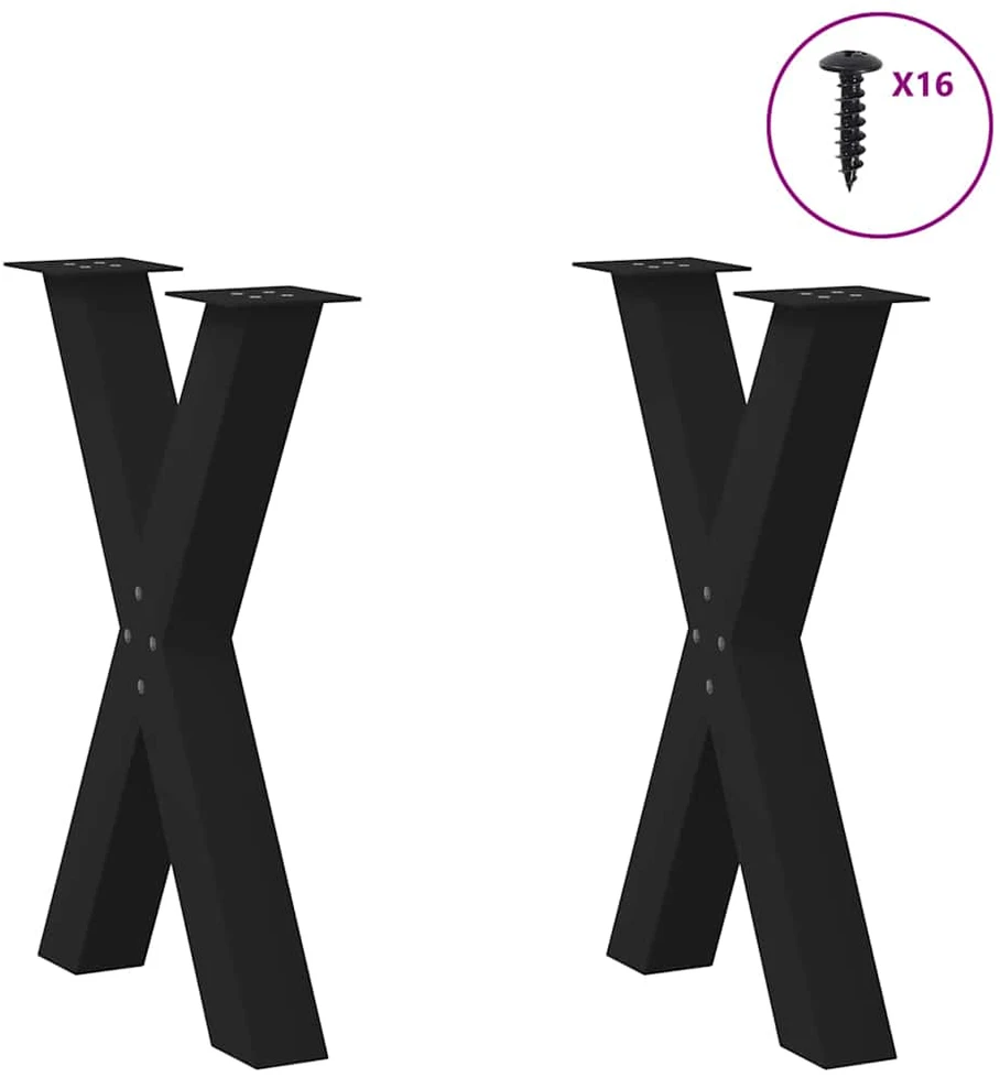 Valgomojo stalo kojos, X formos, 2 vnt., juodos, 50x(72-73) cm, plienas